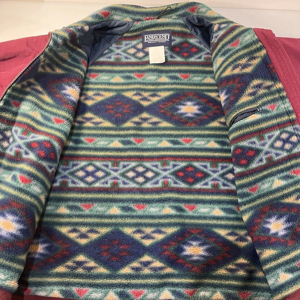 Vintage Lands End Squall Jacket Mens XL Burgundy Fleece Aztec Lined 90s Y2K - Picture 6 of 6